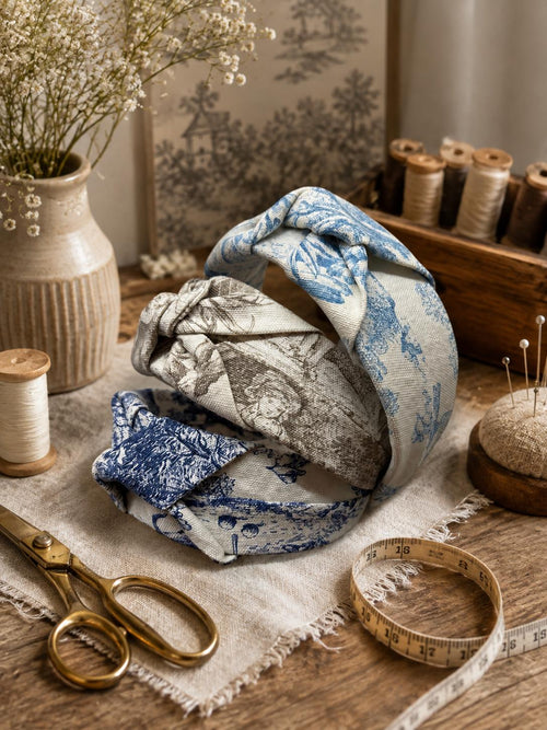 Cerchietto in cotone modello "Nodo" in fantasia Toile de Jouy