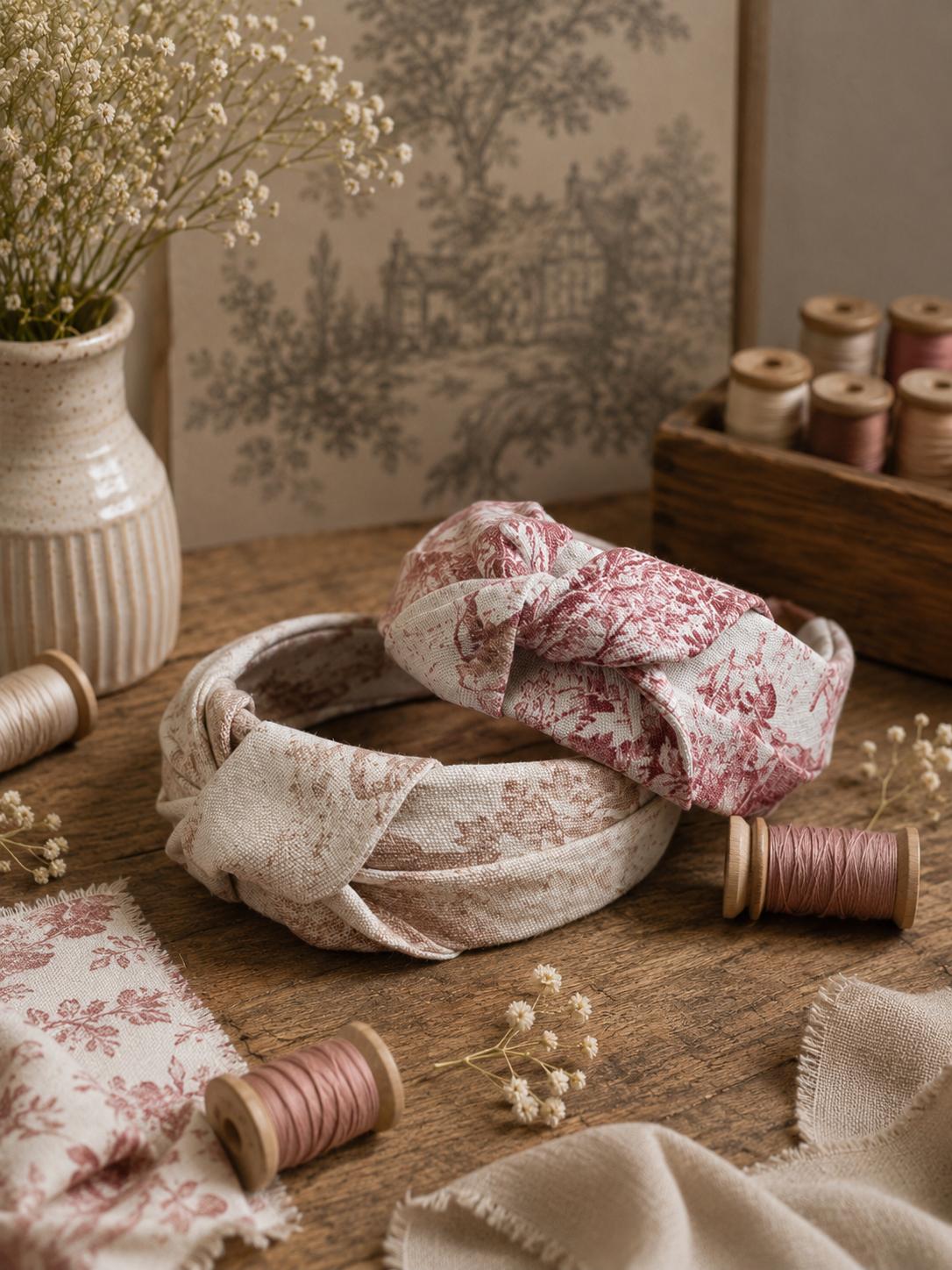 Cerchietto in cotone modello "Nodo" in fantasia Toile de Jouy